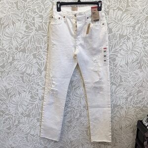 Levi’s 501 Original Distressed Jeans 24x30. 100% Cotton. White.